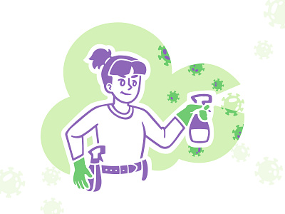 Cleaning and Disinfection cleaning coronavirus covid19 disinfection girl green illustrations illustrator procreate protection purple sketch speedpaint vector