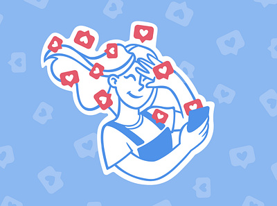 Wave of likes blue girl illustrations illustrator instagram phone procreate profile red sketch social network speedpaint vector wave wind