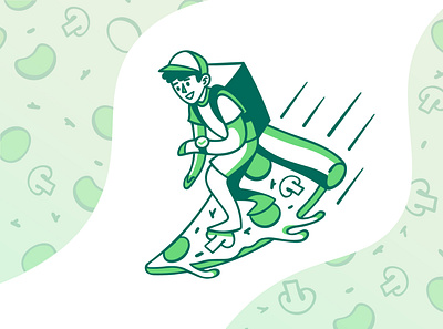 Pizza Deliveryman delivery green illustration illustrations illustrator man merculove pizza procreate sketch speedpaint surfing vector