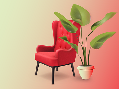 stay home 2d armchair art chair design draw illustration image plant vector