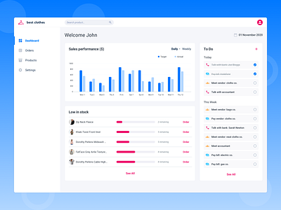 Shop manager dashboard