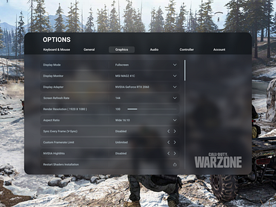 Settings - UI Design game game design options preferences settings settings ui ui uidesign videogame warzone