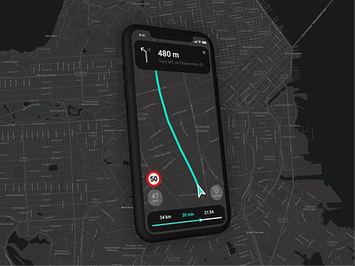 Map - UI Design dailyui dark gps location map navigator night route routes street ui uidesign uiux