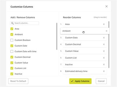 Customizable Columns column customization columns concept conceptualization edit columns ui ui design ux ux design uxui