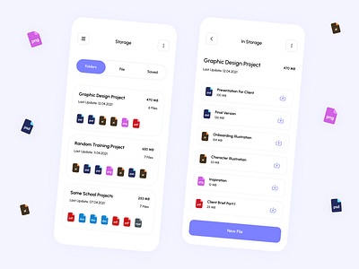 Storage Mobile App 2021 app clean design files minimal minimalism purple ui ui design white