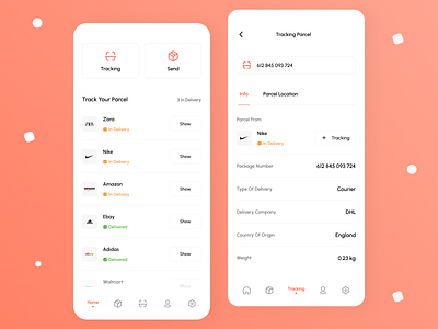 Delivery Tracking App 2021 app clean delivery design interface minimal minimalism orange packages parcel tracking app ui ui design white