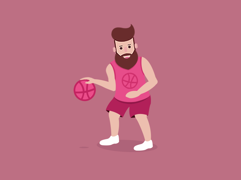 Hello Dribbble! bearded man character flat gif animated illustration