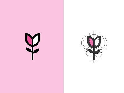 Tulip branding design feminine flower gardening geometric logo pink simple logo tulip