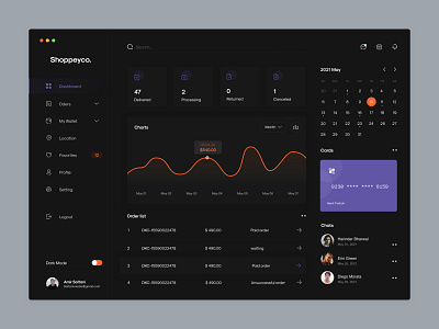 Dark mode Online Shop Dashboard app application dark dark mode dashboard design minimal minimalist sketch ui ux website