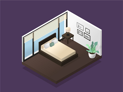 Bedroom adobe illustrator bed bedroom gradient illustration interior design isometry panoramic windows pictures vector violet