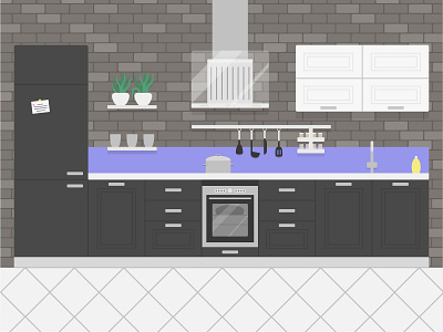 Kitchen adobe illustrator bricks design detailed flat flat illustration fridge graphic illustration items kitchen loft stove studio vector violet