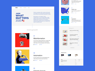 Axios What Matters 2020 branding design design systems landing page mobile news product design publishing ui web design webflow