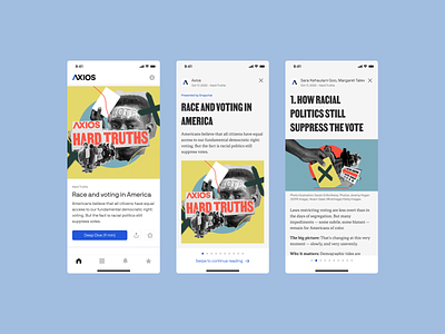 Axios Deep Dives: Hard Truths app axios design systems mobile news news app product design publishing storytelling ui
