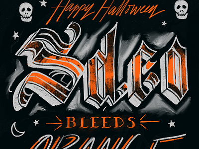 SDCO Bleeds Orange design halloween halloween design handletter happy halloween illustration ipad pro orange procreate skulls type