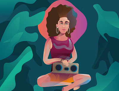 Girl with radio adobeillustator design digital digital painting digitalart digitalpainting illustration vector
