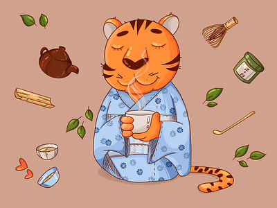 Illustration for tea online store drawing illustration illustrations illustrator printout design printouts procreate tea tiger