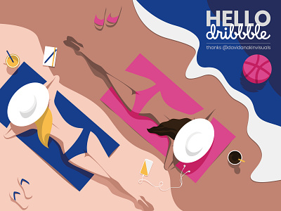 Hello Dribbble! adobe illustrator beach design digital art digital illustration drawing hello dribbble illustration sea summer vacation