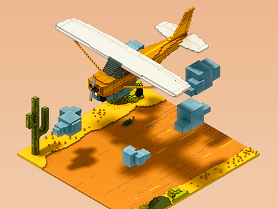Cessna Voxel Art 3d illustration plane voxels