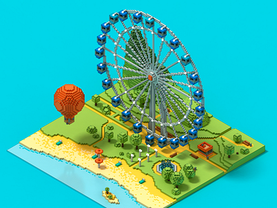 Ferris Wheel voxel art 3d illustration voxel