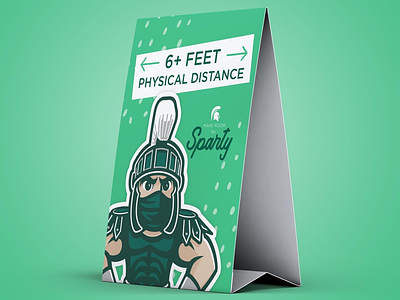 Sparty physical distancing table tent concept color concept covid design illustrator msu sparty typography