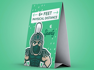 Sparty physical distancing table tent concept color concept covid design illustrator msu sparty typography