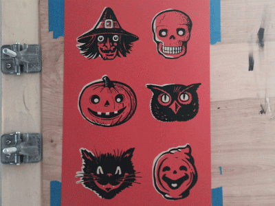 Halloween Poster Printed cat ghost halloween jack o lantern owl poster pumpkin screen print skeleton skull spirit witch