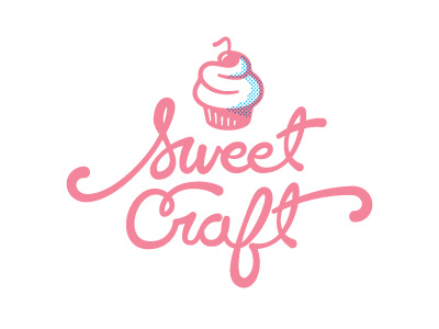 Sweet Craft Logo blue cherry cupcake earring halftone jewelry logo pink s script