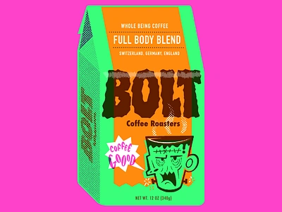 Bolt coffee branding coffee drawlloween frankenstein halloween illustration lightning logo procreate