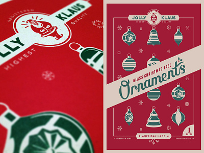 Jolly Klaus Poster christmas holly ornaments santa screen print screenprint script snowflakes