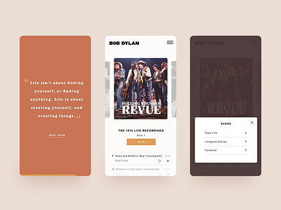 Bob Dylan Mobile Concept bob dylan design interaction interactiondesign mobile design music share button ux visual design website design