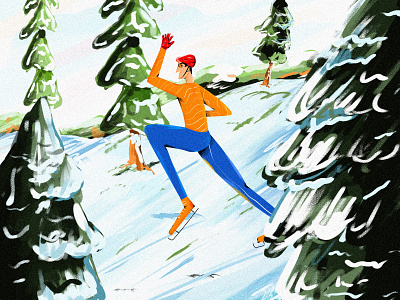 Avalanche Skating on Snow Illustration
