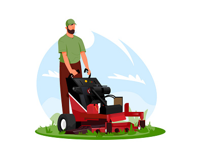 Farmer with mower machine illustration | 2d illustration