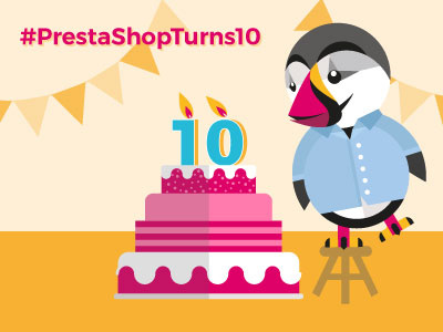 Prestonblowscandles 10 years PrestaShop 10years birthday ecommerce illustrator prestashop puffin vector