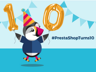 Prestonturns10 PrestaShop Birthday 2017 10years balloon birthday illustrator prestashop puffin vector