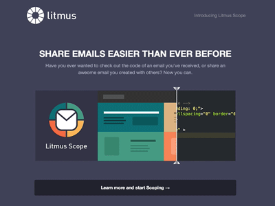 (gif) Scope Launched announcement app bookmarklet code design email flat landing litmus pastel scope sharing