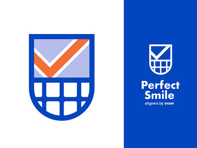 Perfect Smile aligner blue branding checkmark clear aligners crest crests dental dental aligners dentist logo medical perfect shield smile teeth