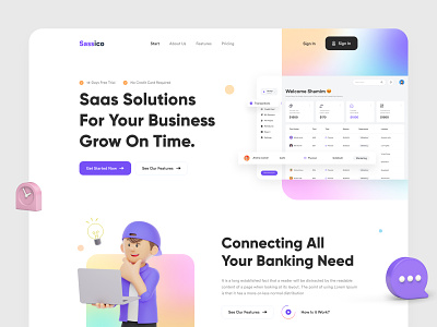 Sass App Landing Page UI agency landing page app landing page clean ui dashboard header exploration landing landing page design landingpage minimal online online payment payment solutions website portfolio landing page sass app sass landing ui ux web ui website concept website design