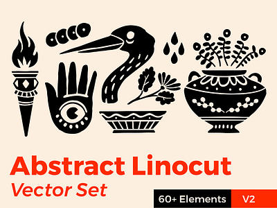 Abstract Linocut II abstract floral illustration linoprint vase