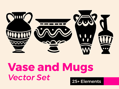 Vase and Mugs vector set