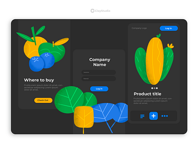 GROW | hand-drawn floral graphics app design fllower ui floral floral ui flowers fruit grainy illustration ui design