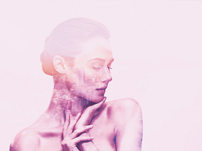 Reflected memories closed eyes double exposure face faded hands human model pastel person photohop pink shoulders woman