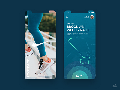 NIKE Footrace Mobile App Concept app branding design interface mobile nike shoes sneaker typography ui ux ux design visual design