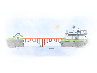 Illustration for Mutual Funds platform bridge castle house illustration investing land ocean sea trading