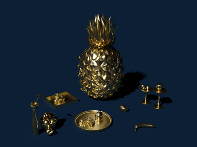 Eat your fruits (Pineapple is king) 3d 3d art 3d artist blue fruit gold golden