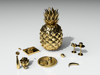 Eat your fruits (+Giant pineapple) 3d 3d art 3d artist fruit gold golden