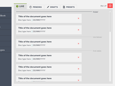 Document listing dialogue calendar date dates filter flat icons interface list product ui