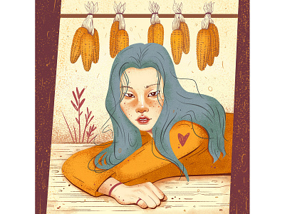 corn asian girl illustration portrait