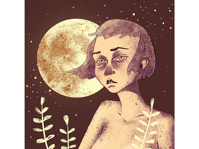 Moon Girl asian girl illustration moon portrait