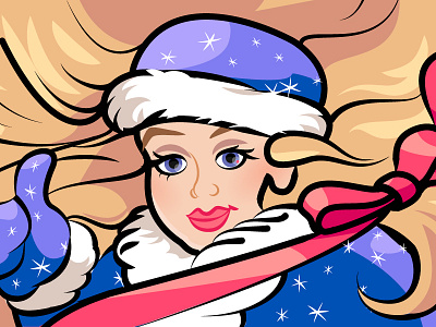 Snow Maiden Post card art cartoon contour design digital flat girl illustration new year postcard russian snow girl vector winter