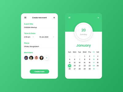 Daily UI - Events App Design android android app android design app app design calender create events design event events material design ui ui design uidesign ux ux design uxdesign